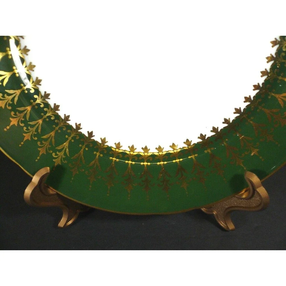 Antique 1930's - 40's AYNSLEY Dark Green w/ Heavy Gold 9 1/4